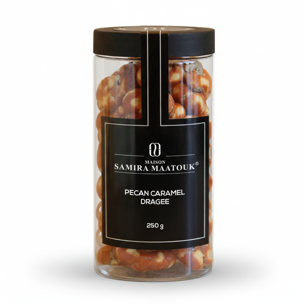 DRAGEE JAR PECAN CARAMEL 250G NEW